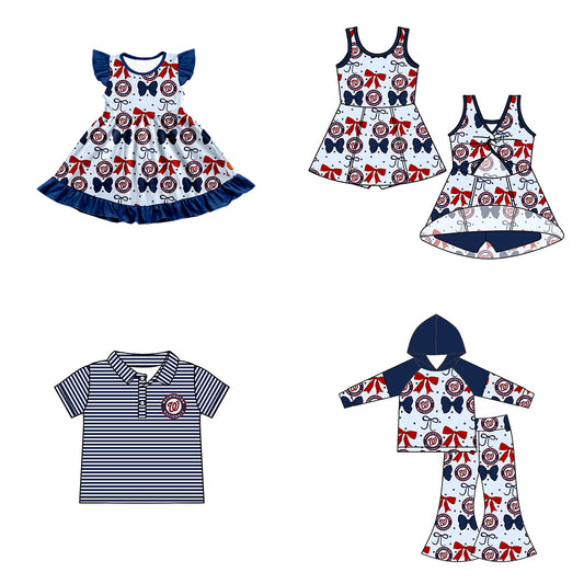 ( Moq 5 each style ) Baby Boy Girl Toddler W Team Bows ‌Sibling Shirt Dress Set 6.17