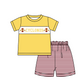 ( Moq 5 Each Style ) Baby Boys Girls Short Sleeves Team Sibling Yellow Romper Dress Set