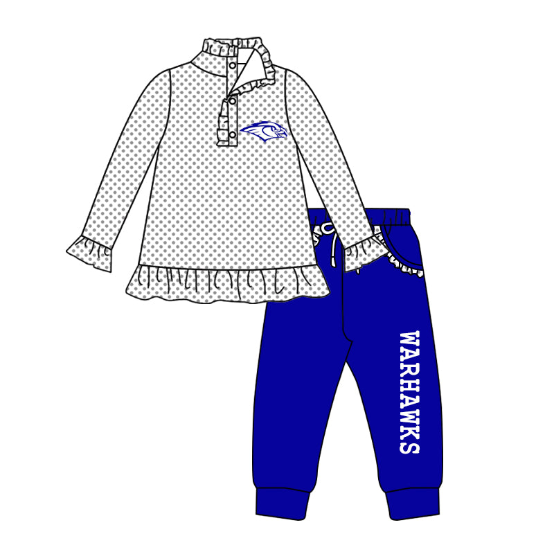 Baby Girl Long Sleeves Dots Shirt Blue Pants Football Team Clothes