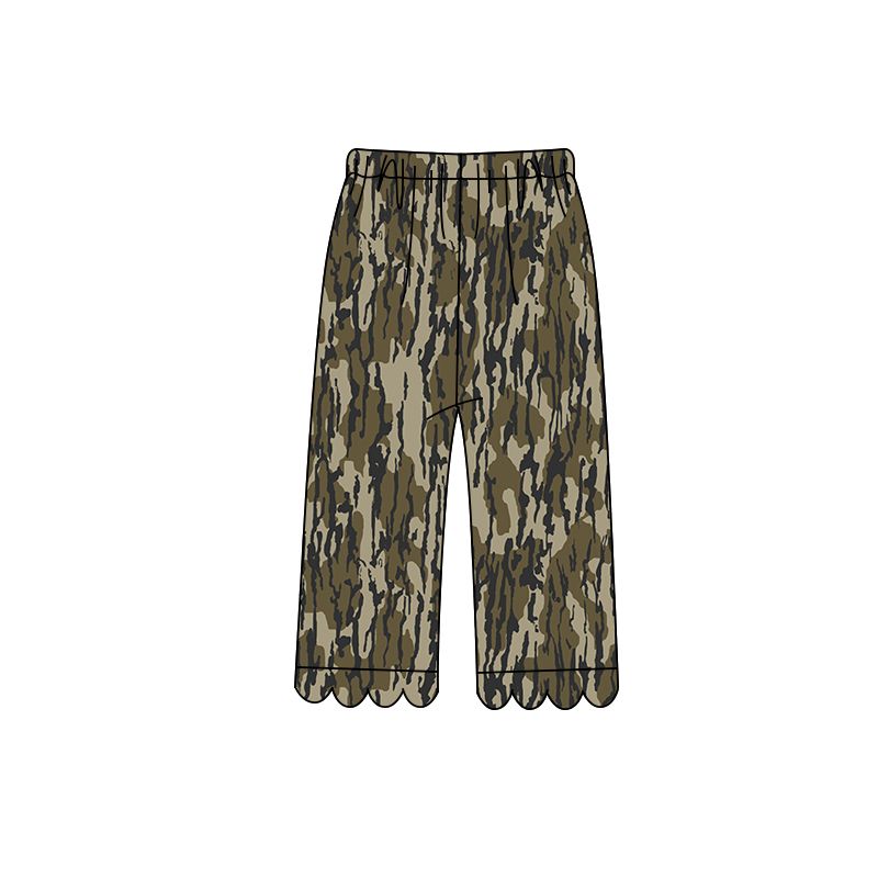 ( Moq 5 ) Baby Girls Kids Olive Camo Scallop Pants Bottoms Clothes
