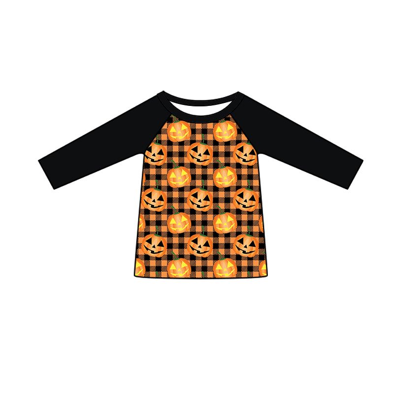 ( Moq 5 ) Preorder Baby Boy Kids Long Sleeves Pumpkins Plaid Halloween Shirt Tops Clothes