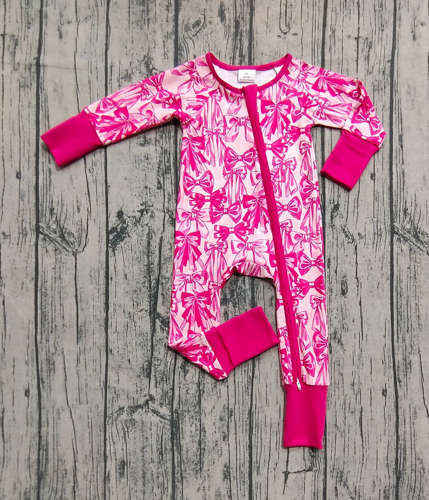Baby Girl Long Sleeves Pink Bows Zipper Yoga Active Romper RTS
