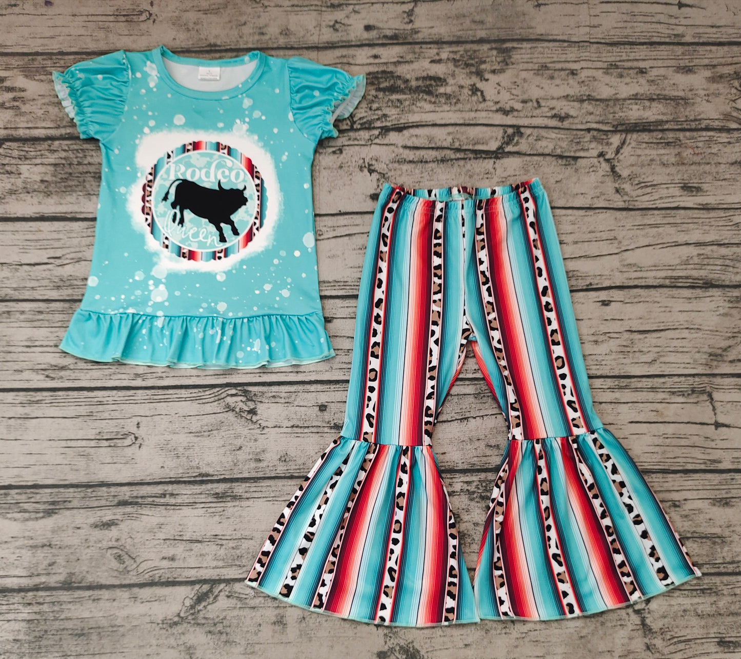 No moq Pre-order GSPO1051 Baby Girl Rodeo Shirt Stripes Bell Pants Western Set