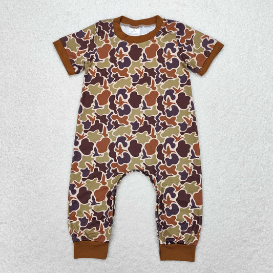 Baby Boy Short Sleeves Ducks Camo Brown Romper