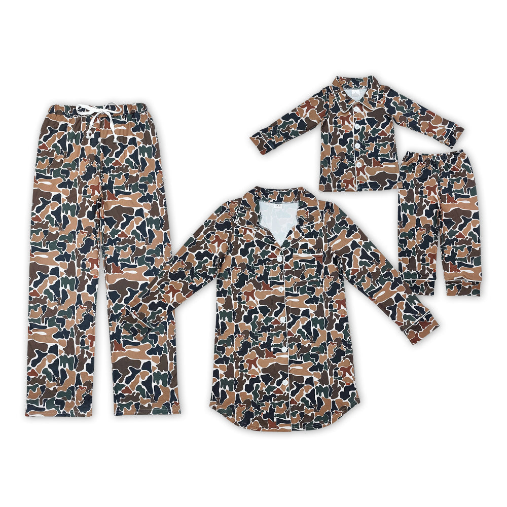 Adult Kids Mom and Me Brown Camo Pajamas Sibling Clothes Set