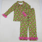 Adult Women Fur Long Sleeves Green Face Leopard Buttons Shirt Pants Christmas Pajamas Set RTS