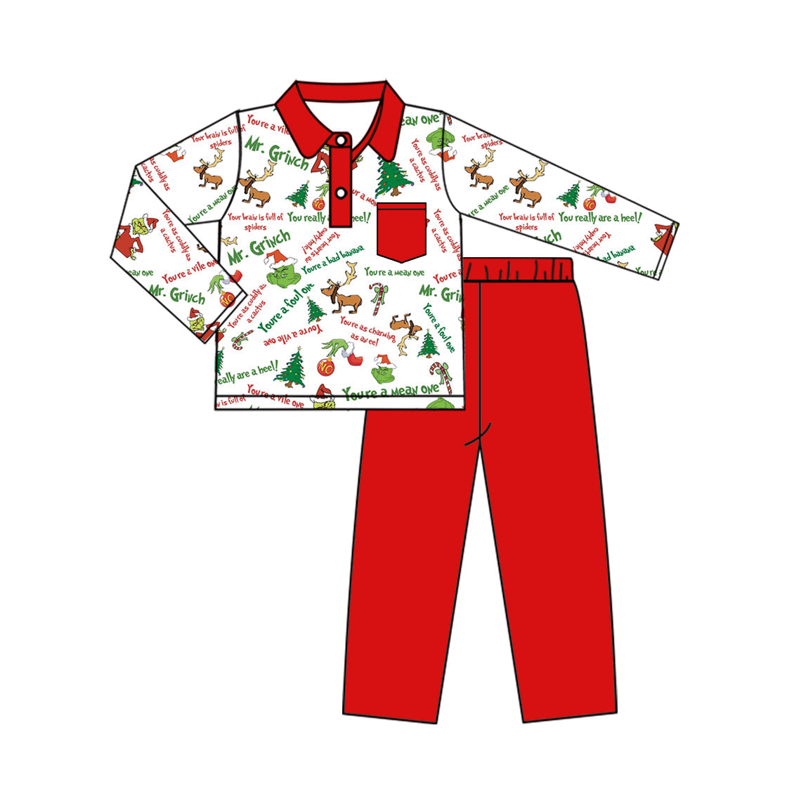 Baby Boy Christmas Deer Pocket Tops Red Pants Set