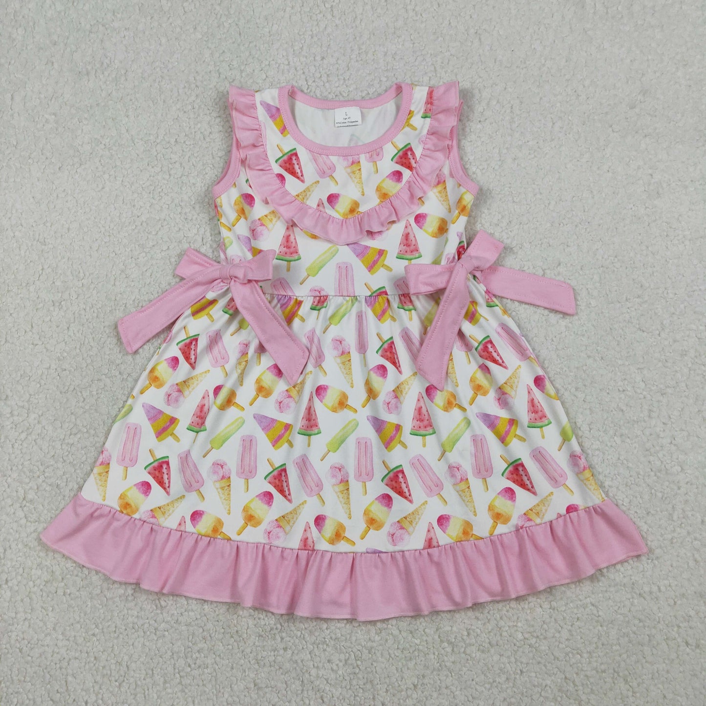Baby Girls Sleeveless Popsicles Pink Bows Summer Knee Length Dress RTS