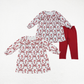Baby Girl Long Ruffle Sleeves Red Bows Candy Cane Sibling Christmas Dress Set Clothes RTS
