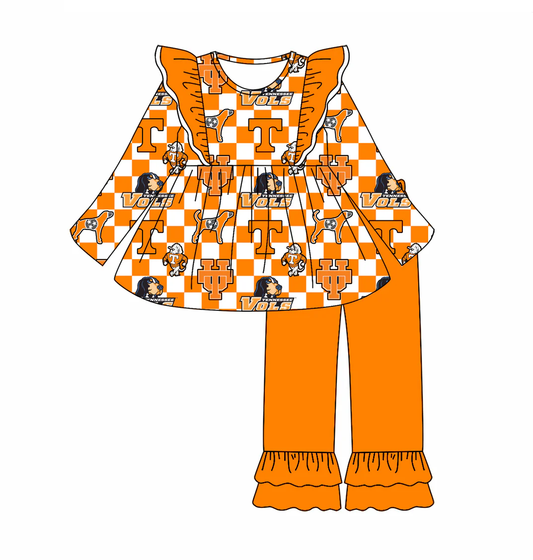 Baby Girl Long Sleeves Dog Team Tunic Orange Ruffle Set Moq 5