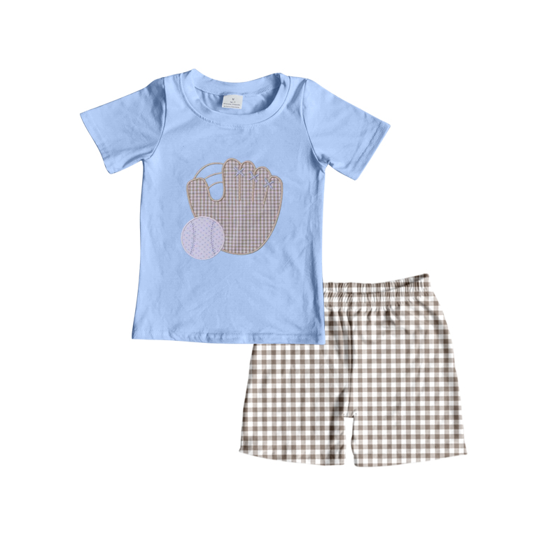 Moq 3 Pre-order BSSO0723 Baby Boy Short Sleeves Baseball Shirt Plaid Shorts Set