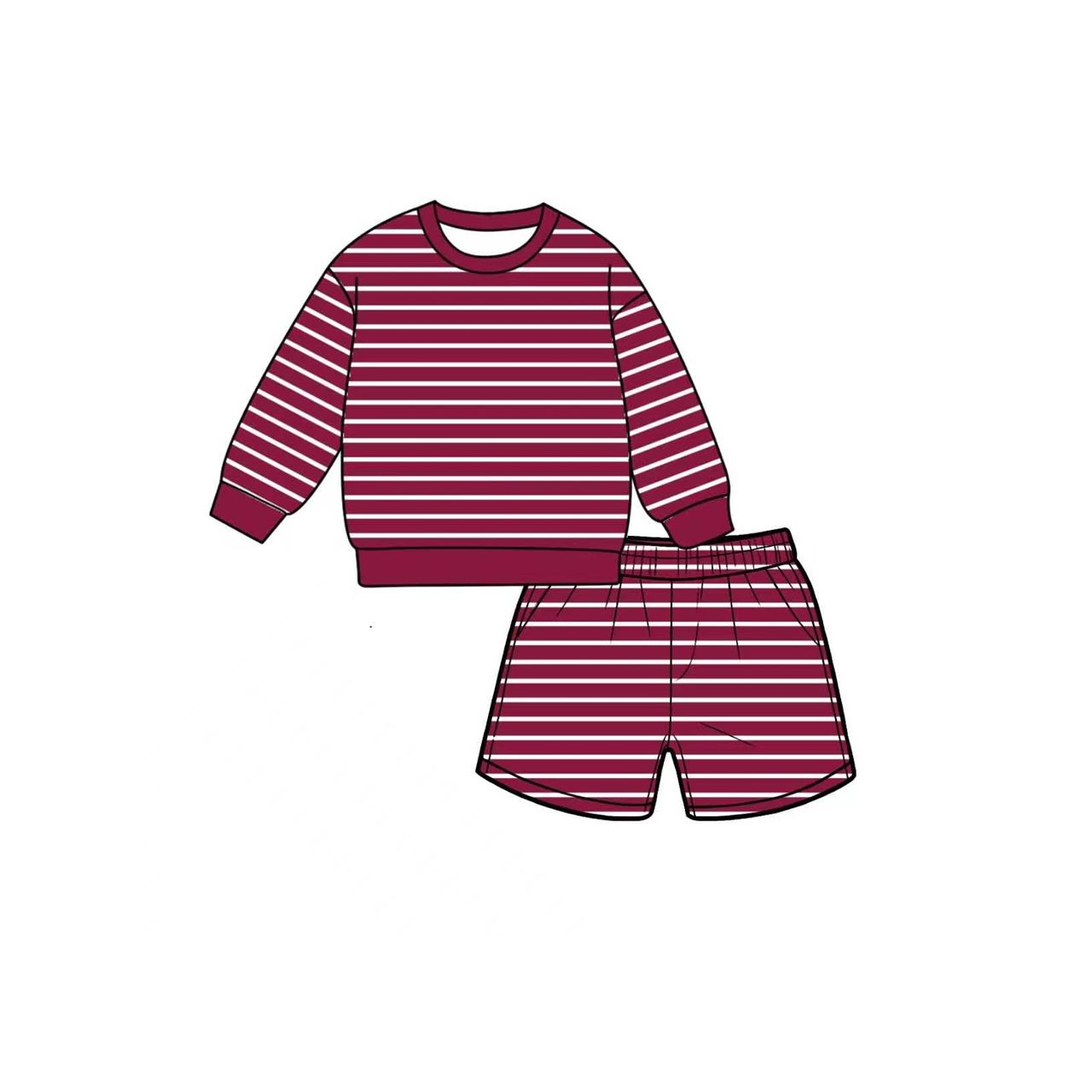 ( Moq 5 ) Preorder Baby Girls Kids Long Sleeves Shirt Shorts Red Stripes Set Yoga Active Clothes
