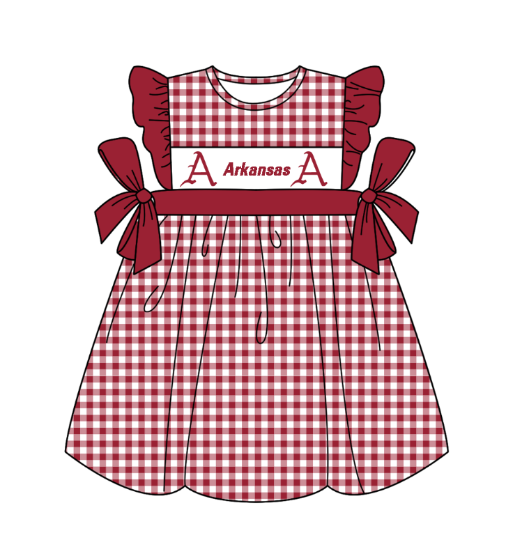 Moq 5 Baby Girl Short Sleeves Dark Red Plaid Summer Team Dress