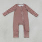 Baby Boys Kids Long Sleeves Brown Plaid Zipper Footie Sleeper Romper Clothes RTS
