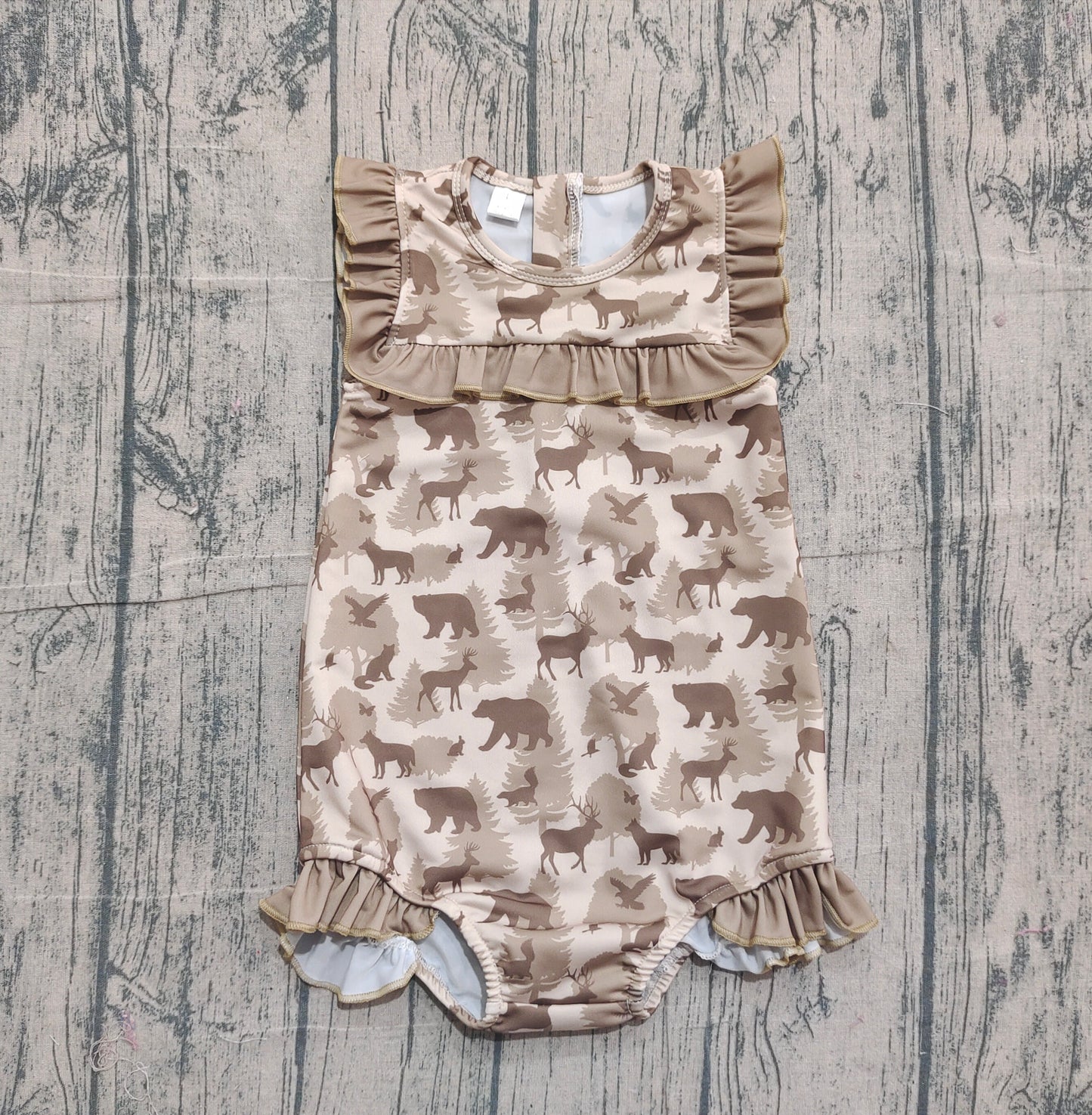 ( No moq ) Preorder Baby Girls Kids Deer Camo Ruffle One-piece Swimsuit