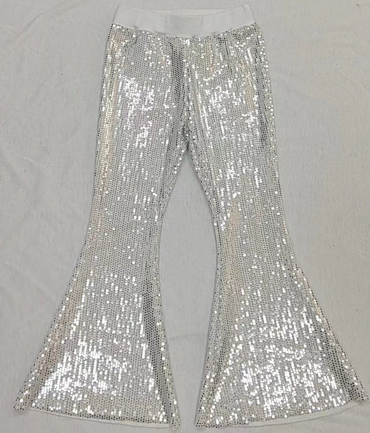 Pre-order Baby Girls Sequin Silver Bell Bottom Pants