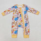 Baby Boy Long Sleeves Cartoon Bears Zipper Bamboo Romper