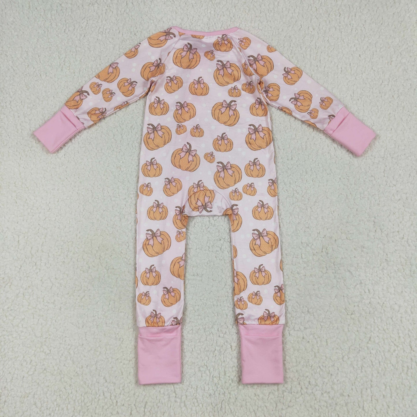 Baby Girl Long Sleeves Bows Pumpkins Zipper Fall Pink Romper RTS