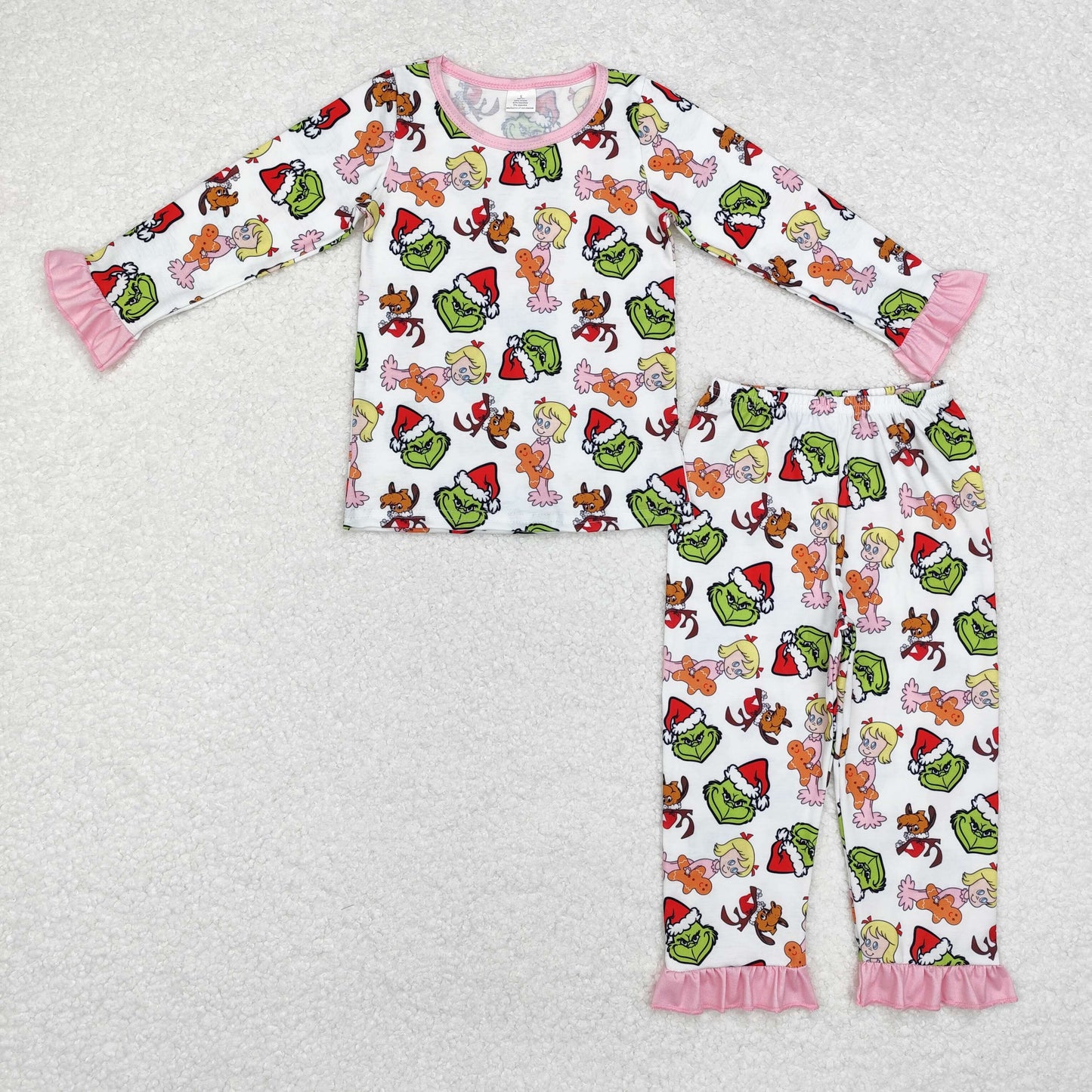 Baby Girl Long Sleeves Christmas Green Face Shirt Pants Pajamas Clothes Bamboo Set