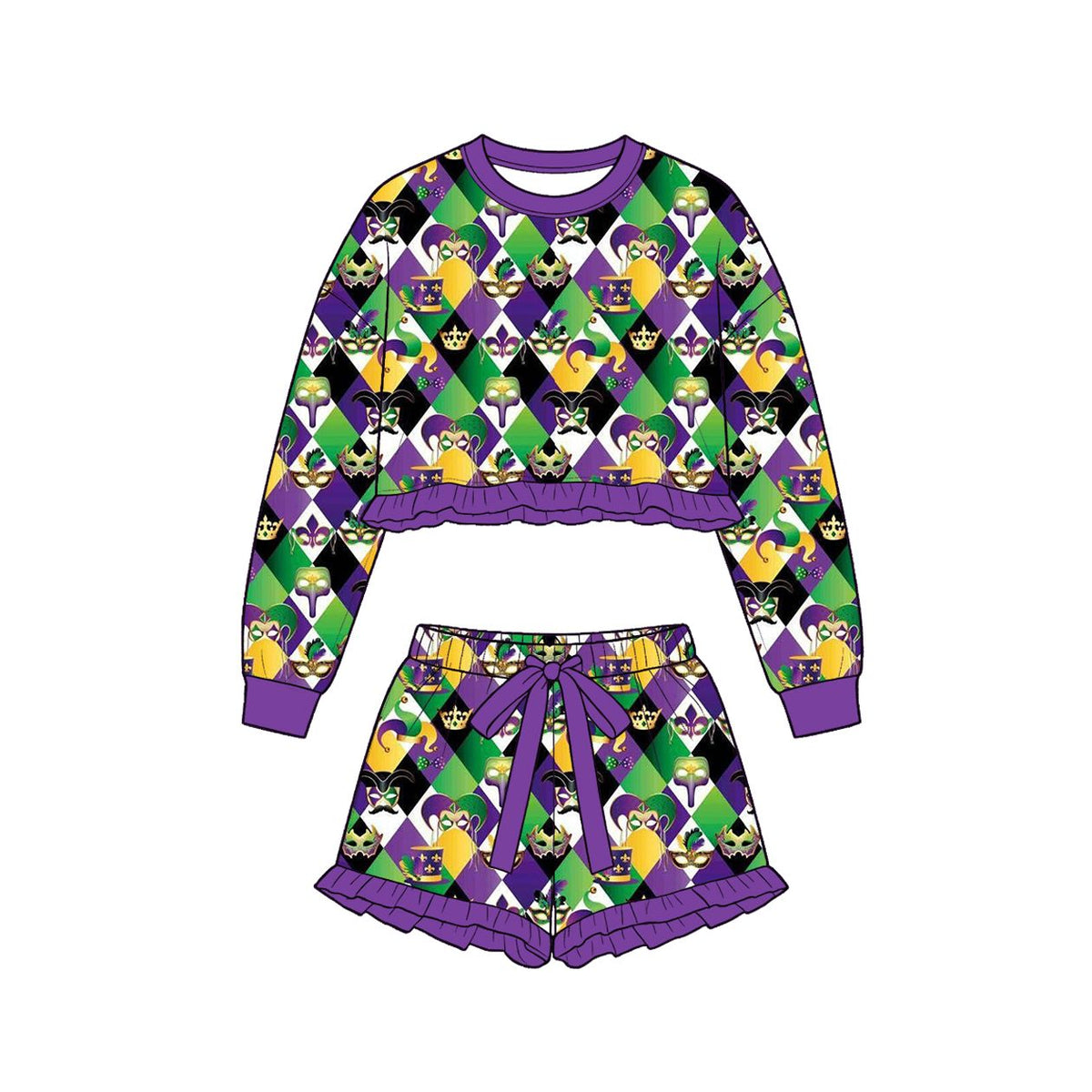 ( Moq 5 ) Preorder Baby Girls Kids Long Sleeves Clovers Bows Shirt Shorts Set St Patrick Clothes