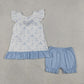 Baby Girls Kids Sleeveless Dogs Tops Blue Shorts Clothes Set RTS