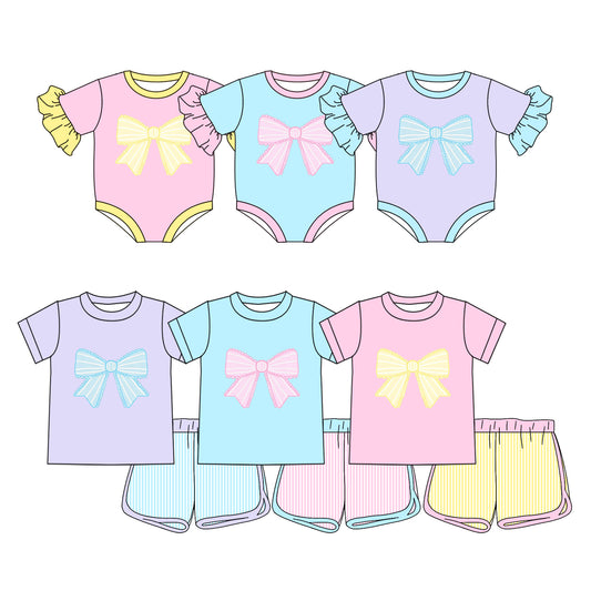 ( Moq 5 Each Style ) Sibling Baby Boys Girls Kids Bows Shirts Stripes Shorts Sets Rompers