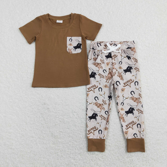 BSPO0198 Baby Boy Short Sleeves Shirt Rodeo Pocket Pants Western Set