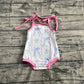 Baby Girl Infant Straps Blue Bows Flower Bubble Romper RTS