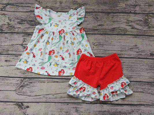 Moq 5 Baby Girl Short Sleeves Princess Tunic Ruffle Shorts Set