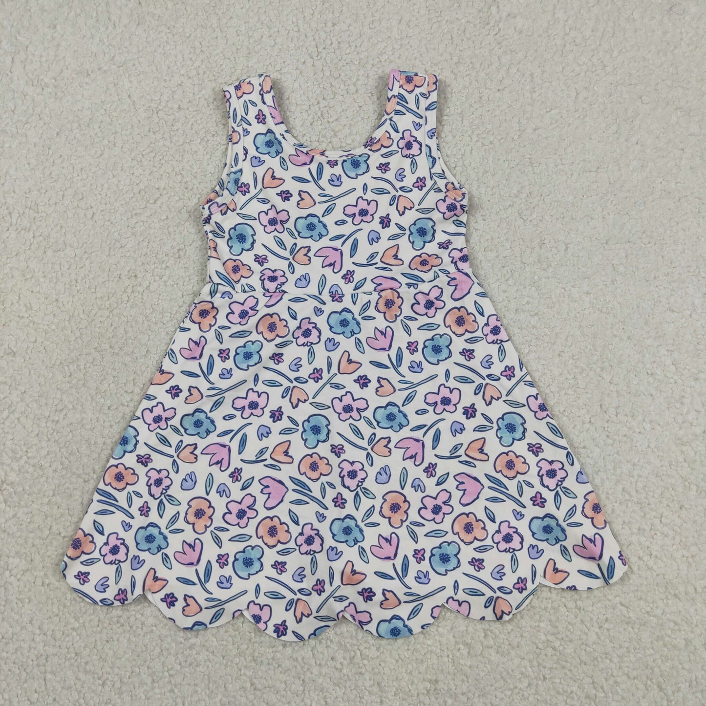 Baby Girls Kids Sleeveless Bows Flower Shorts Scallop Knee Length Dress Yoga Clothes  RTS