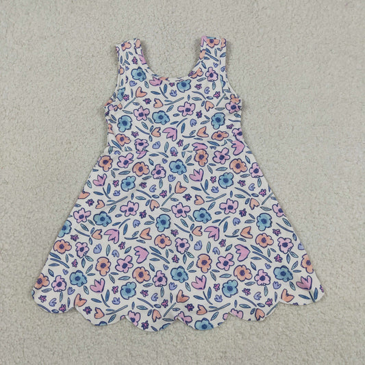 Baby Girls Kids Sleeveless Bows Flower Shorts Scallop Knee Length Dress Yoga Clothes  RTS