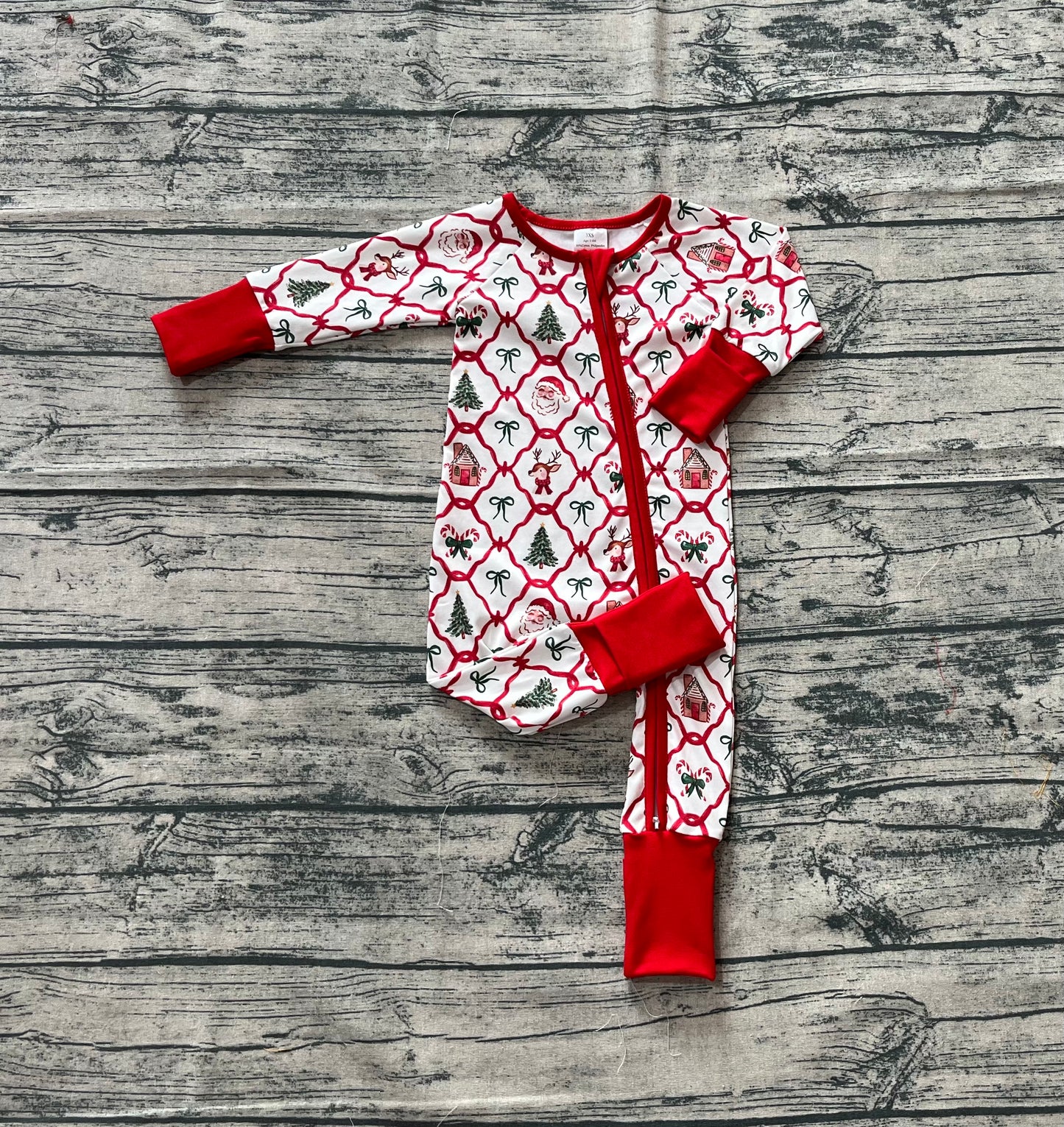 Baby Kids Infant Long Sleeves Bows Bears Christmas Zipper Romper RTS