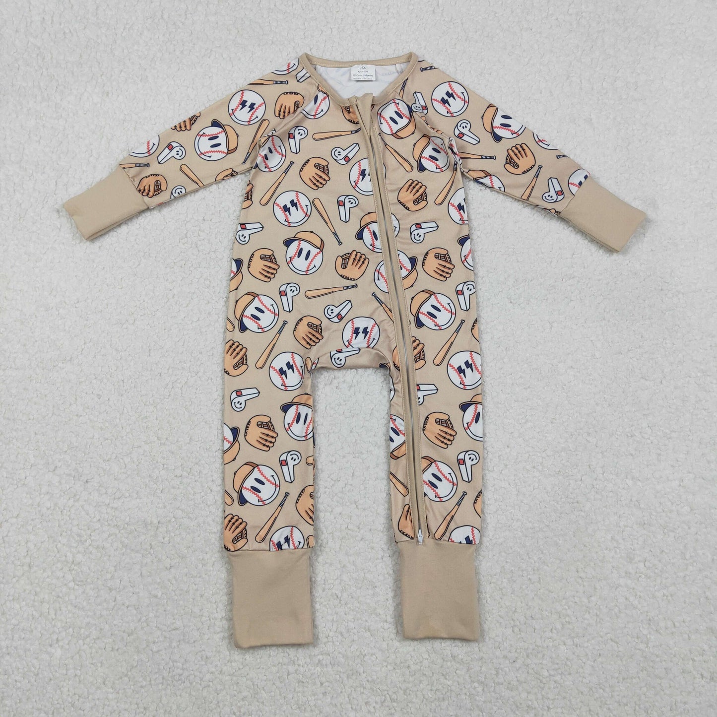Baby Boys Infant Long Sleeves Smile Baseball Zipper Footie Sleeper Romper RTS