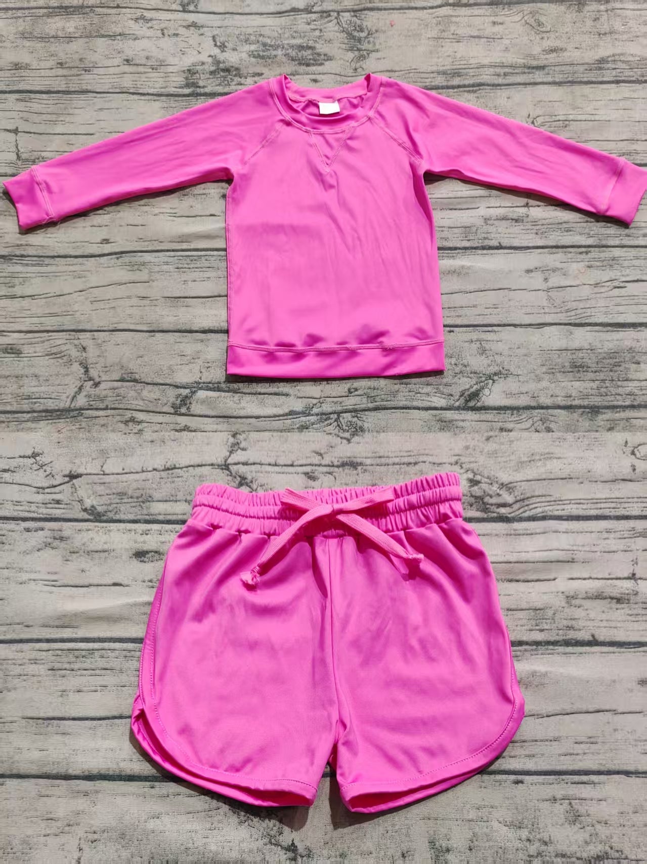 Baby Girl Toddler Hot Pink Long Sleeves Yoga Shirt Shorts Athletic Clothes Set RTS