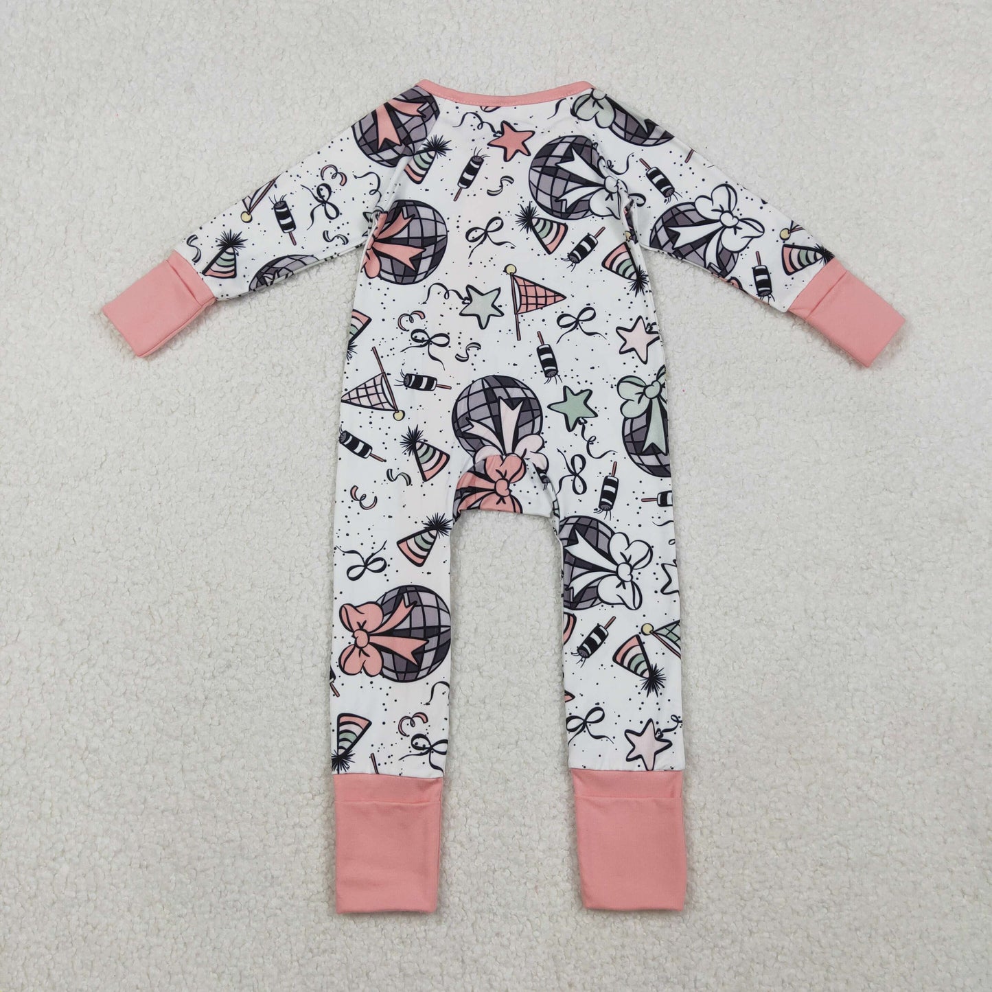 Baby Girl Long Sleeves Happy New Year Bows Ruffle Zipper Romper RTS