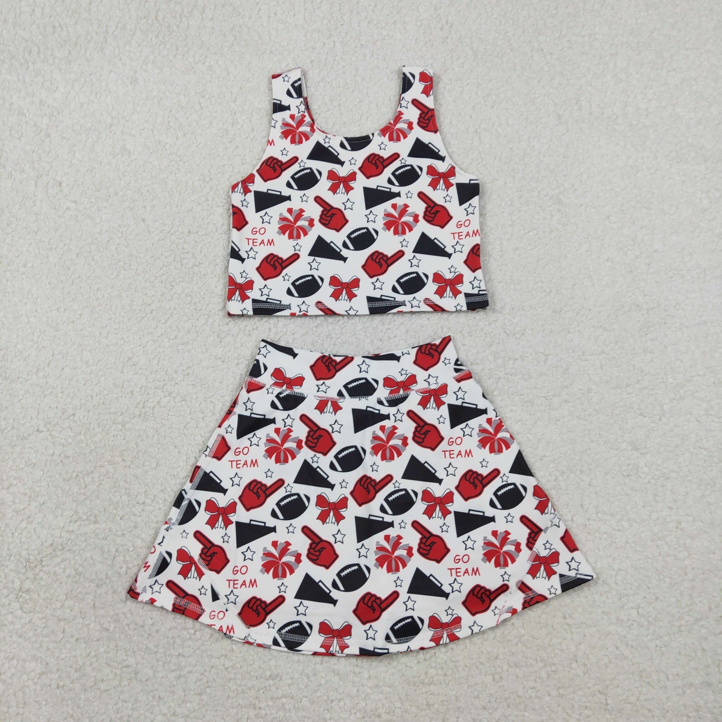 Baby Girls Kids Football Stars Bows Cheer Tops Skort Team Yoga Active Set RTS