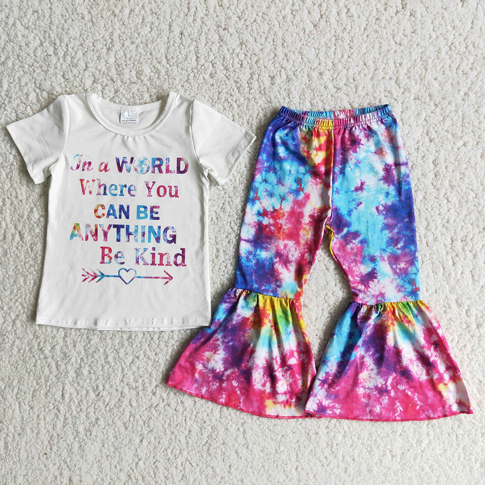 Promotion Baby Girl Short Sleeves Tie Dye Pants Set