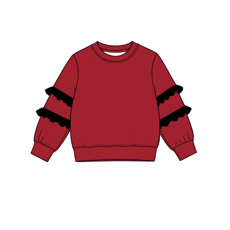 ( Moq 5 ) Preorder Baby Girls Toddler Ruffle Long Sleeves Red Shirt Tops Clothes
