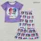 Promotion Baby Girl Purple Short Sleeves Shirt Bell Pants Birthday Outfit RTS