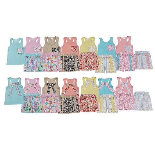 Baby Girl Sleeveless Pocket Shirt Flower Leopard Ruffke Shorts Set Sibling Clothes RTS