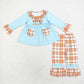 Baby Girl Long Sleeves Pumpkin Pocket Tops Plaid Pants Fall Set