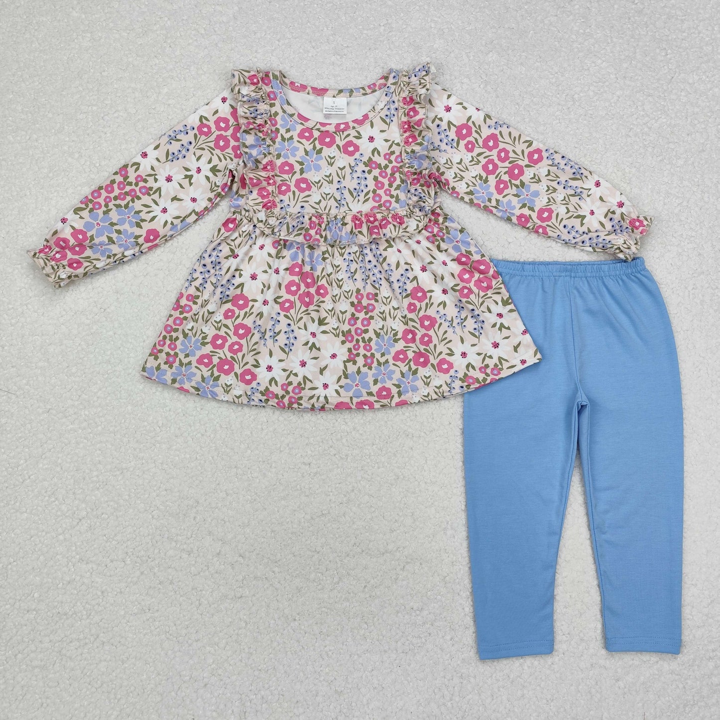 Baby Girl Flower Tunic Tops Blue Legging Pants Clothes Set