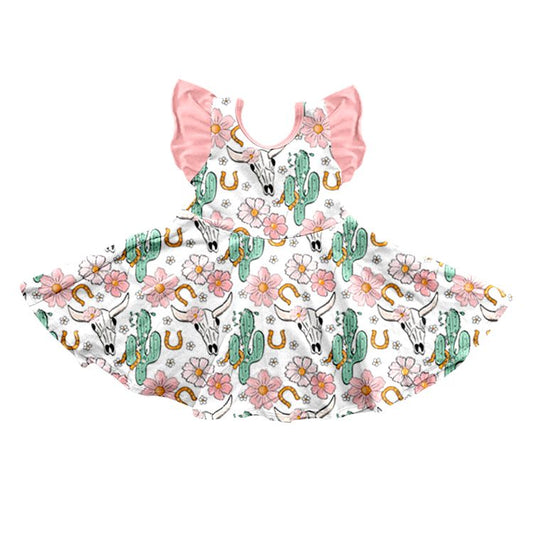 Moq 3 Pre-order GSD0653 Baby Girl Western Cow Cactus Floral Dress