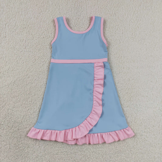 Baby Girls Kids Sleeveless Shorts Pink Scallop Blue Dress Yoga Active Clothes RTS