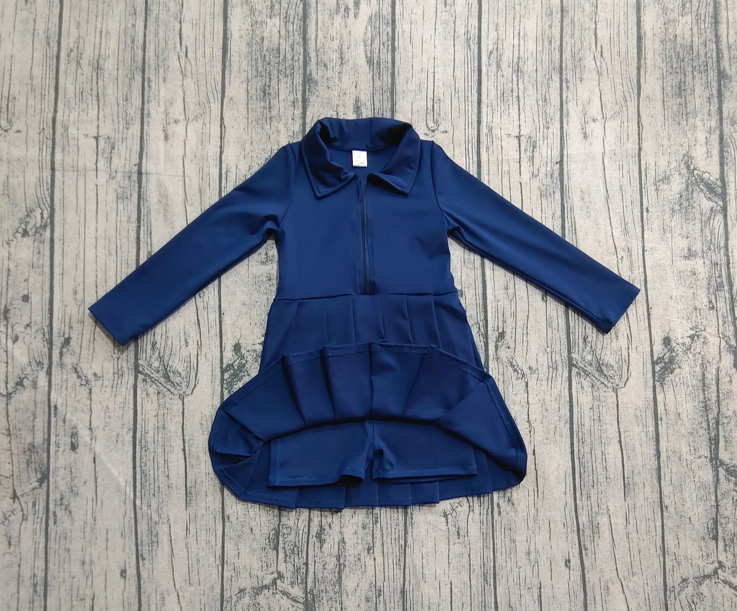 Baby Girl Long Sleeves Zipper Knee Length Yoga Active Navy Blue Dress RTS