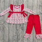 Baby Girl Long Sleeves Christmas Santa Bows Tunic Red Ruffle Pants Set RTS