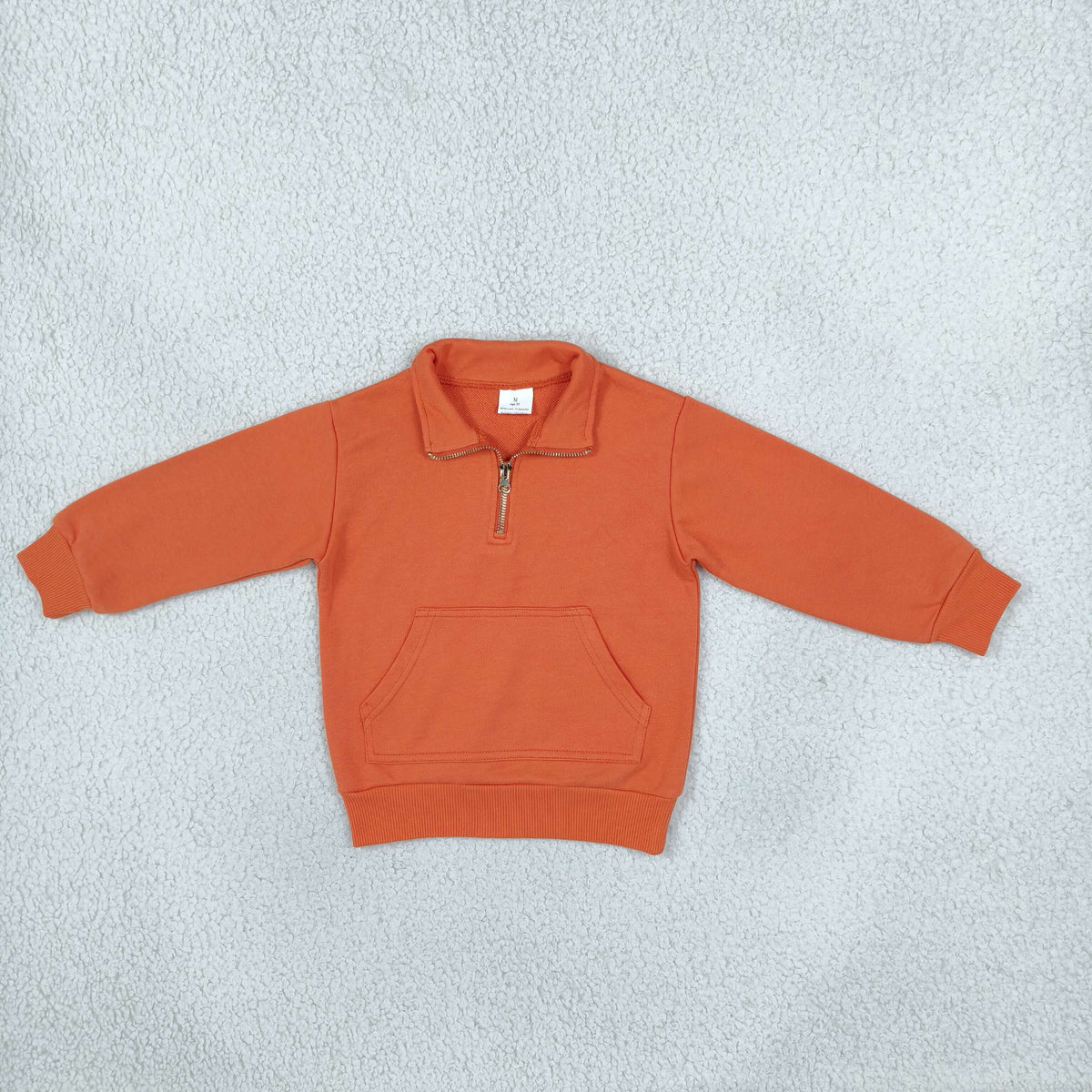 Baby Toddler Kids Long Sleeves Orange Pullover Zipper Pocket Shirt  Sweatshirt Cotton Clothes RTS