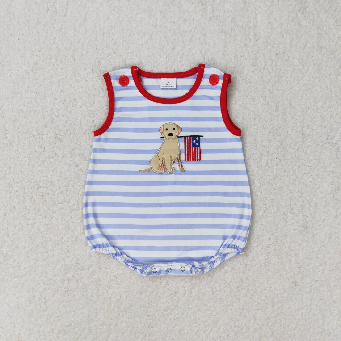 Baby Boy Girl July 4th Embroidery Dog Flag Sibling Romper Dress Set