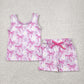 Baby Girl Sleeveless Flower Pink Bows Tops Shorts Set RTS