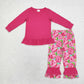 Baby Girl Long Sleeves Pink Cotton Tops Flower Pants Set